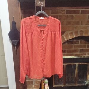 Time and Tru Red Button-Front Blouse